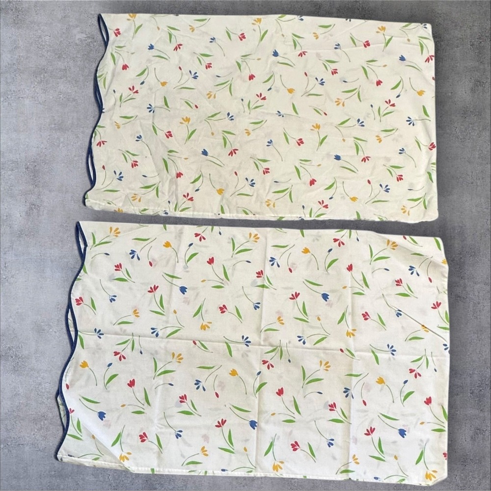 Vintage Wamsutta Sheet Set Double White Floral Scalloped Trim Tulip Cotton Blend - Picture 10 of 12